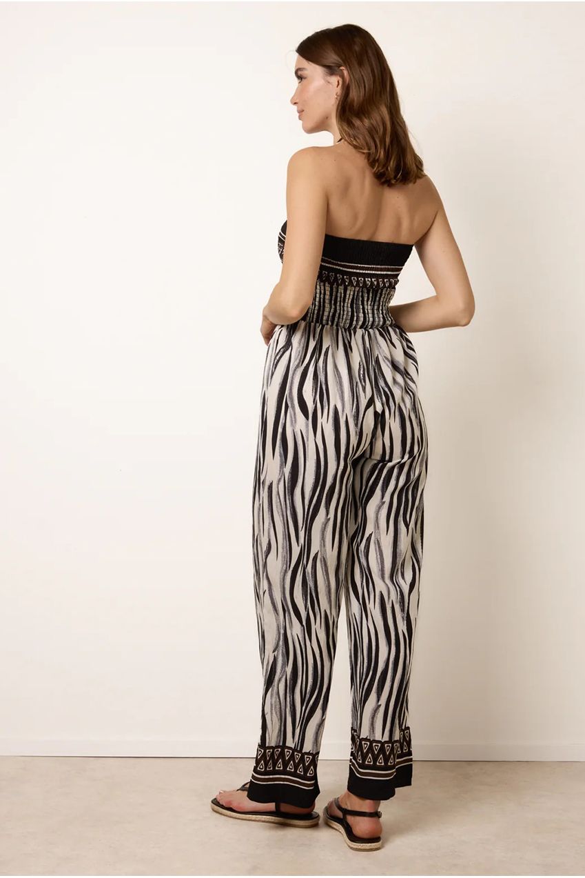 Zebra Print Halter Neck Shirred Waist Jumpsuit CC2710BV003