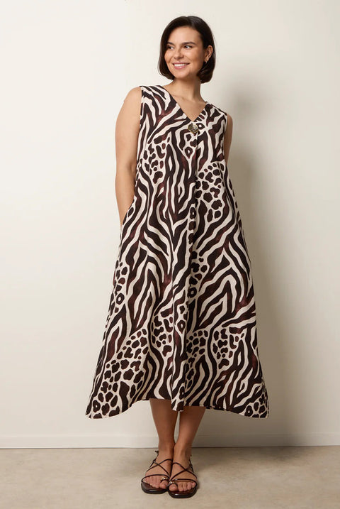 Animal Print V Neck Dress by Blue Vanilla