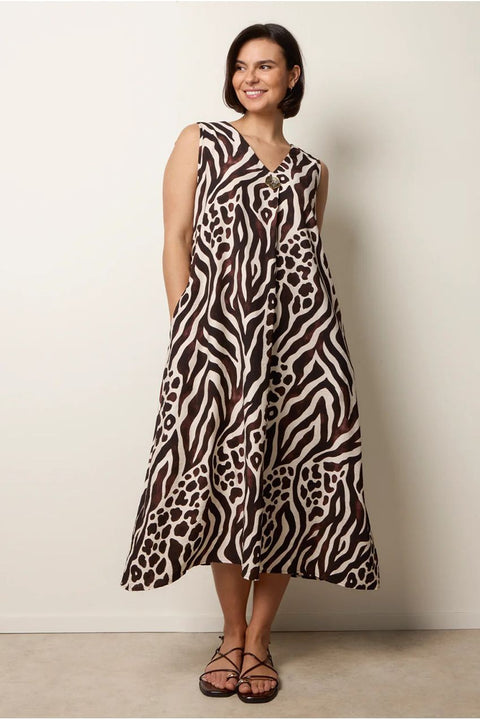 Animal Print V Neck Dress by Blue Vanilla