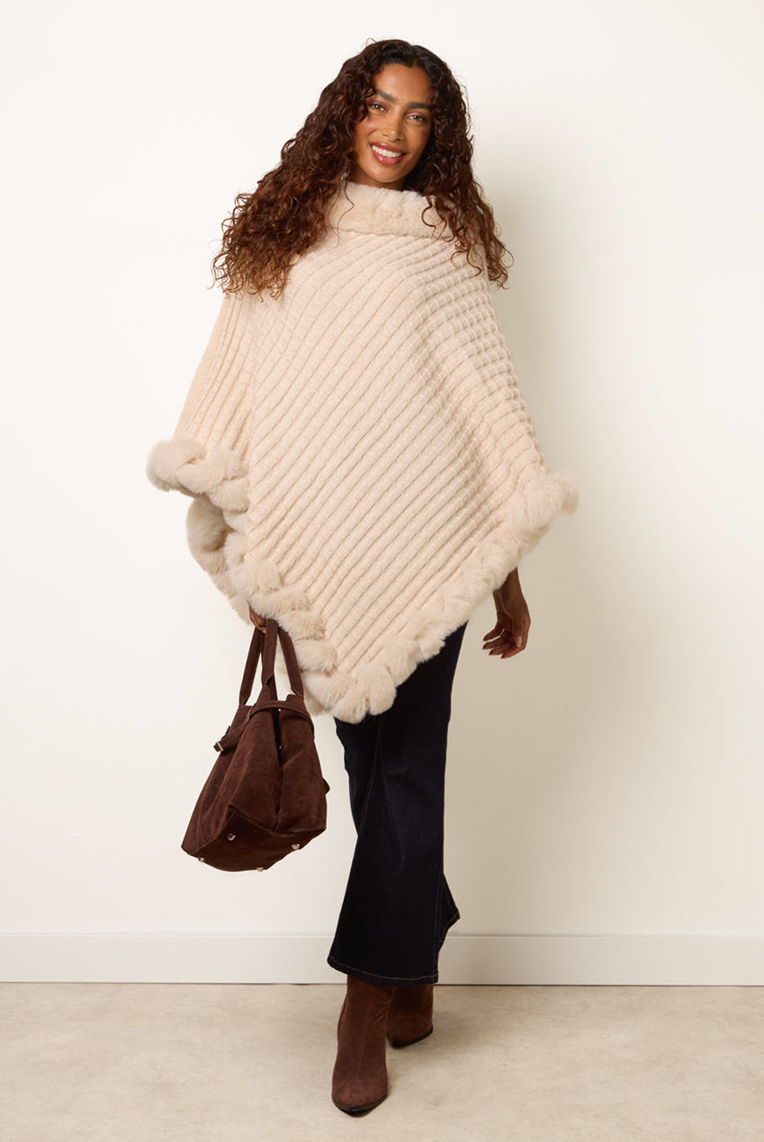 Faux Fur Trim Poncho CC2766BV001