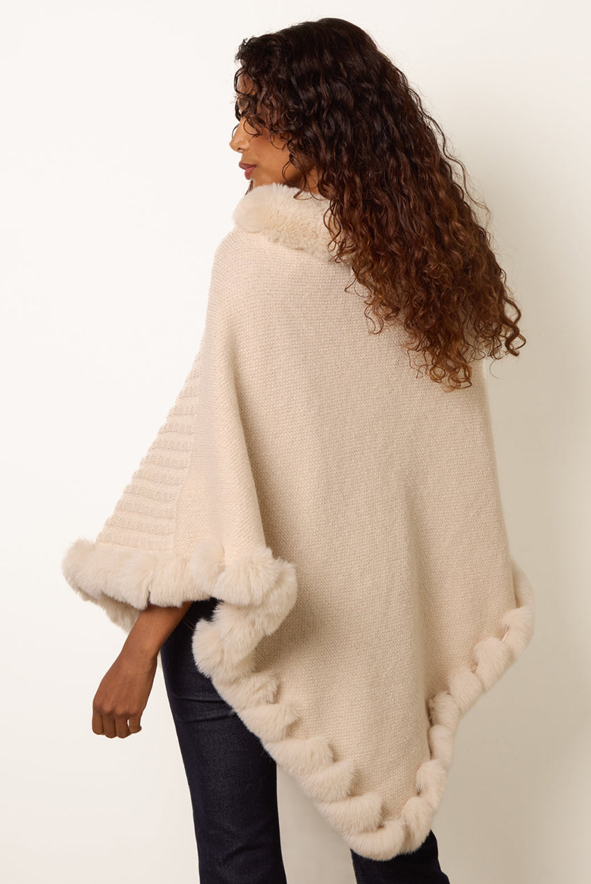 Faux Fur Trim Poncho CC2766BV001