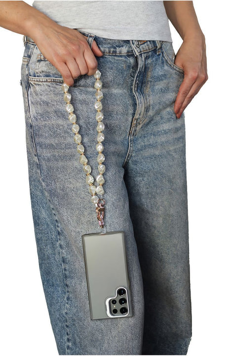 Pearl Barok Phone Strap - White by Goddiva Accessories