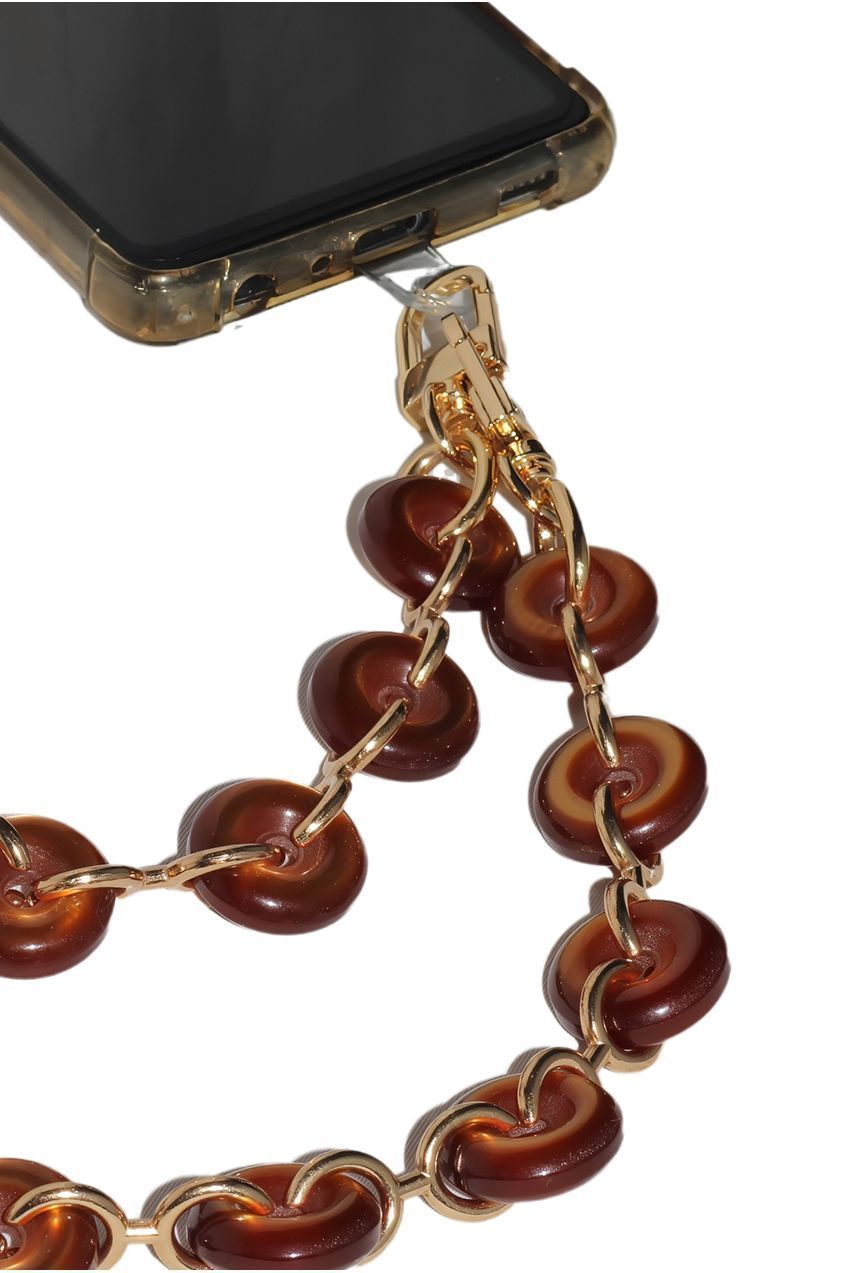 Acrylic Metal Chain Phone Strap - Brown CHP-005