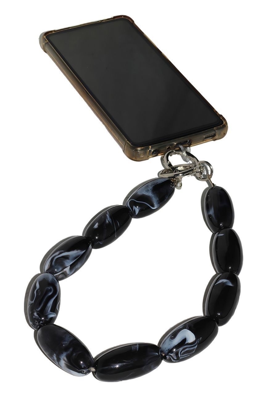 Acrylic Gemstone Phone Strap - Black CHP-008-1