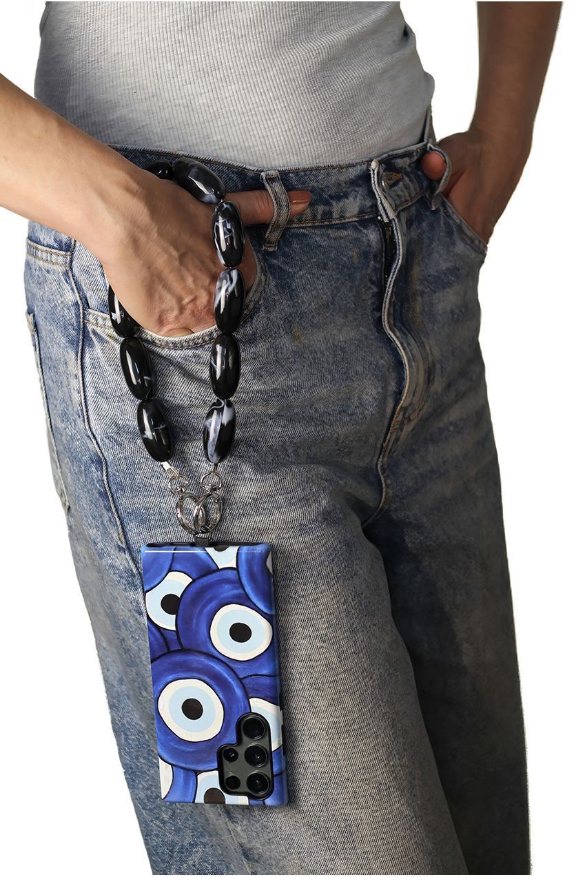 Acrylic Gemstone Phone Strap - Black CHP-008-1