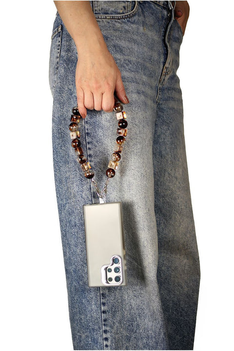 Square & Ball Style Acrylic Phone Strap - Brown & Yellow by Goddiva Accessories