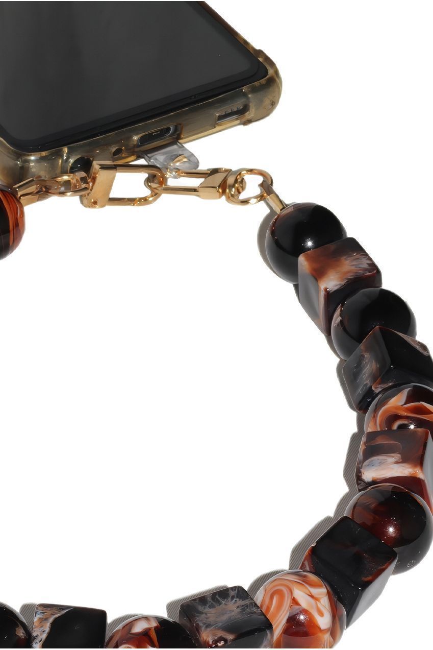 Square & Ball Style Acrylic Phone Strap - Black & Brown CHP-010-2