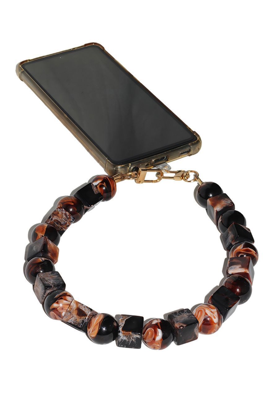 Square & Ball Style Acrylic Phone Strap - Black & Brown CHP-010-2