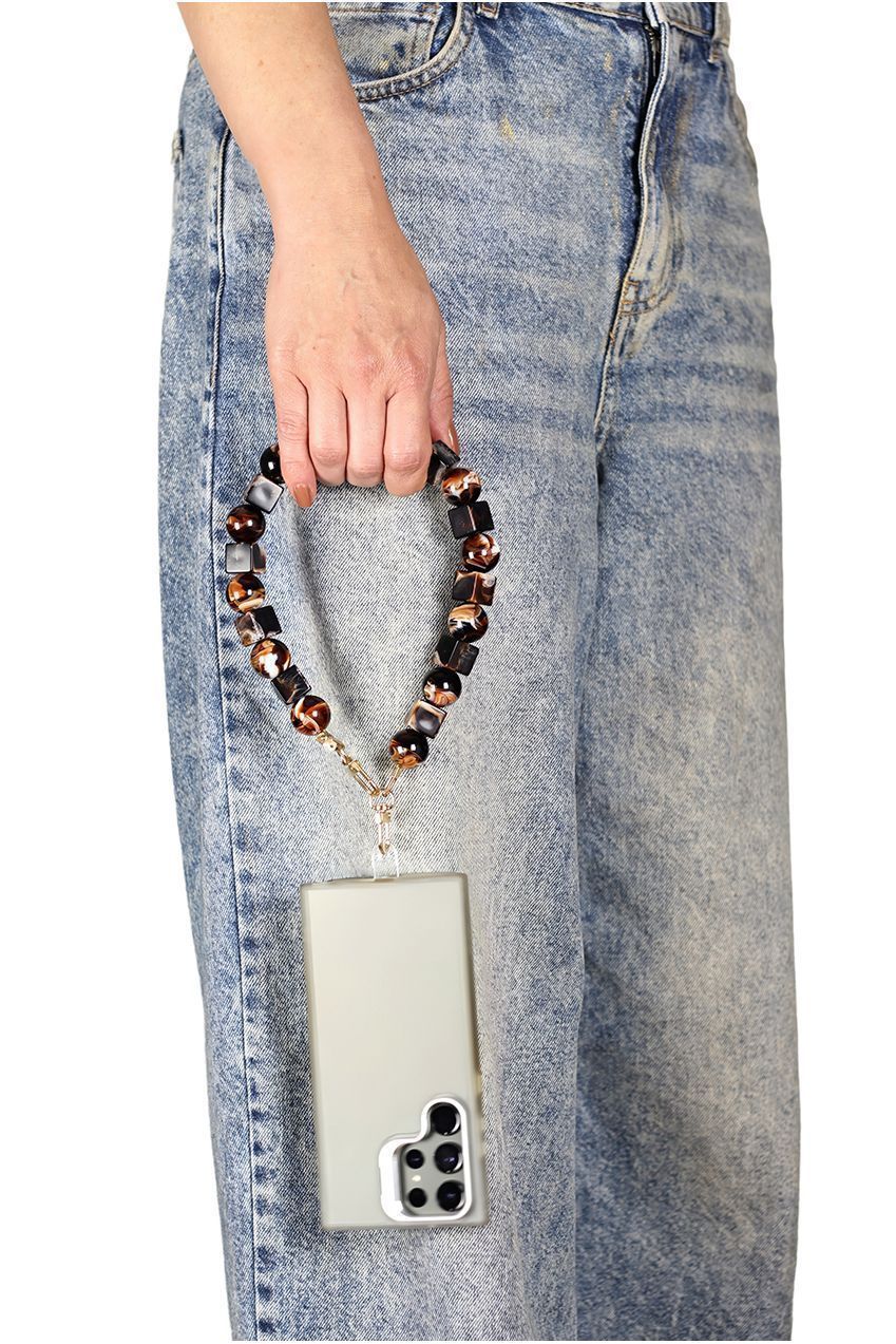 Square & Ball Style Acrylic Phone Strap - Black & Brown CHP-010-2