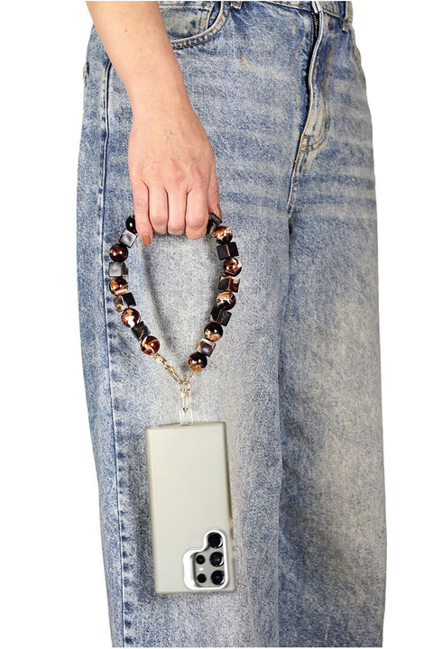 Square & Ball Style Acrylic Phone Strap - Black & Brown by Goddiva Accessories