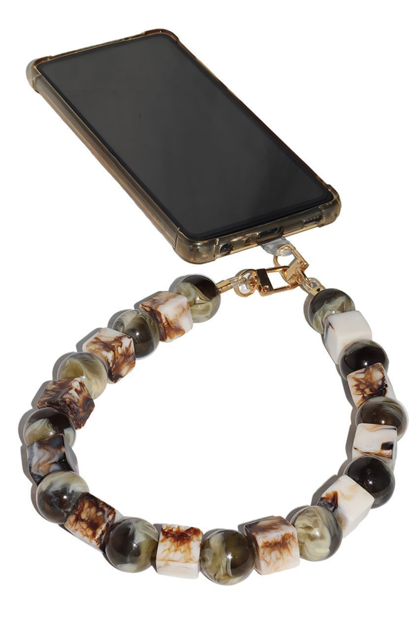 Square & Ball Style Acrylic Phone Strap - Green & White CHP-010