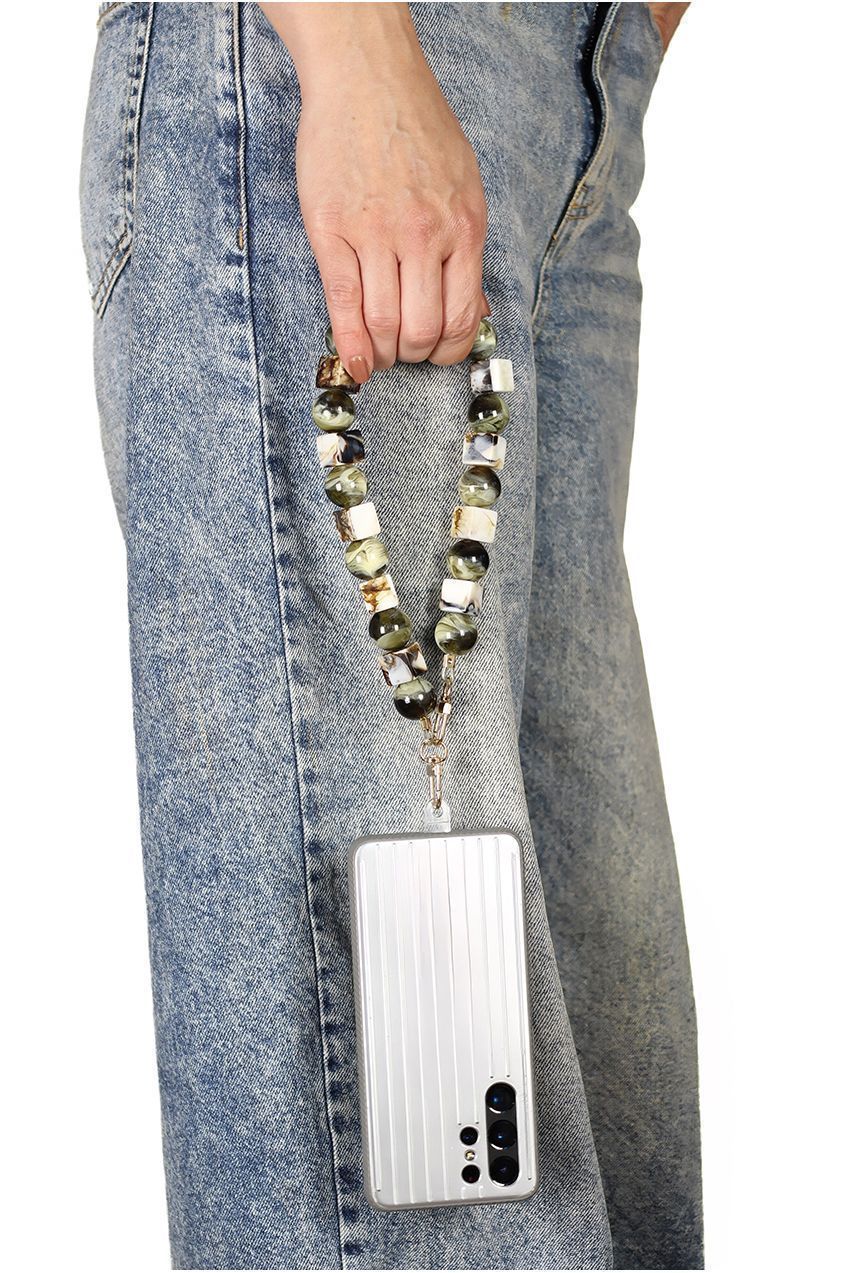 Square & Ball Style Acrylic Phone Strap - Green & White CHP-010