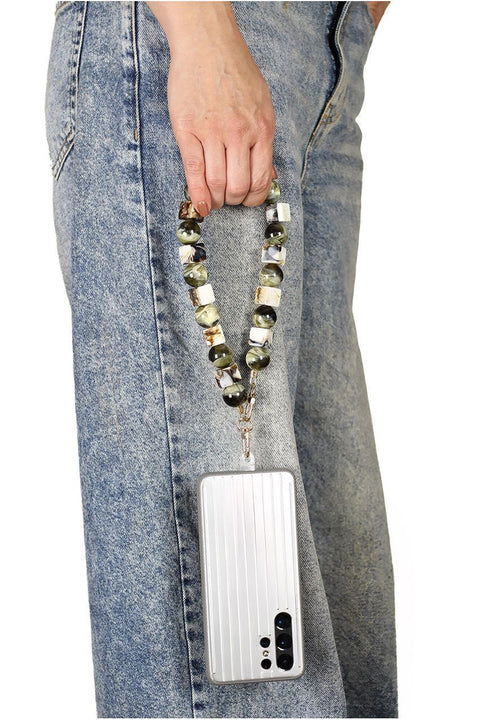 Square & Ball Style Acrylic Phone Strap - Green & White by Goddiva Accessories