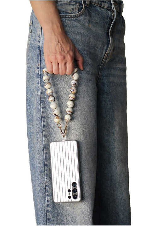 Acrylic Ball Phone Strap - White Marble by Goddiva Accessories