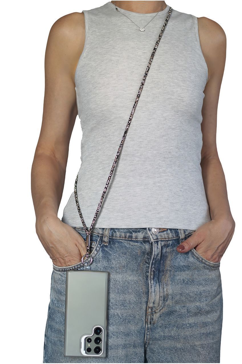 Embellished Phone Strap - Black & White CHP-001