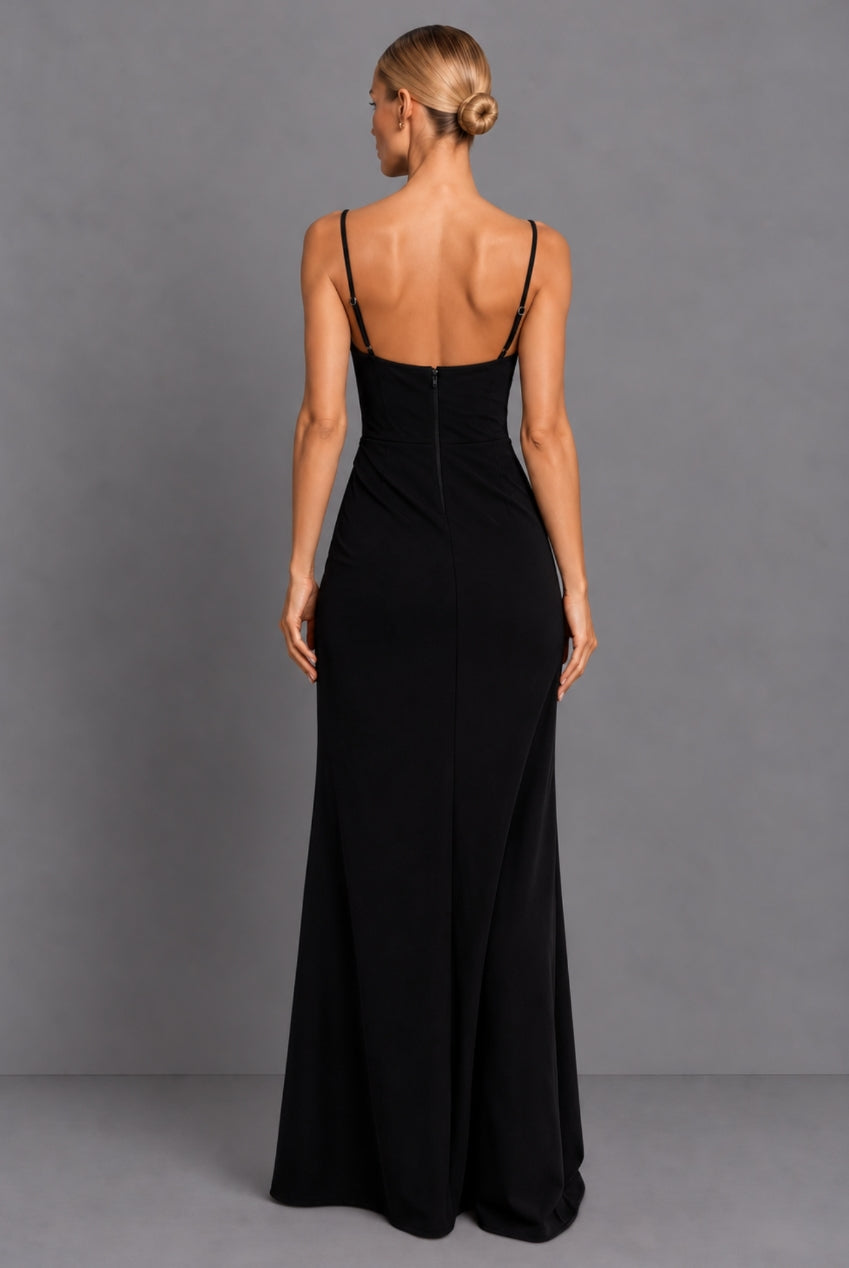 Christie Black Diamanté Embellished Maxi Dress With Wrap Skirt With Split HG-CHRISTIE