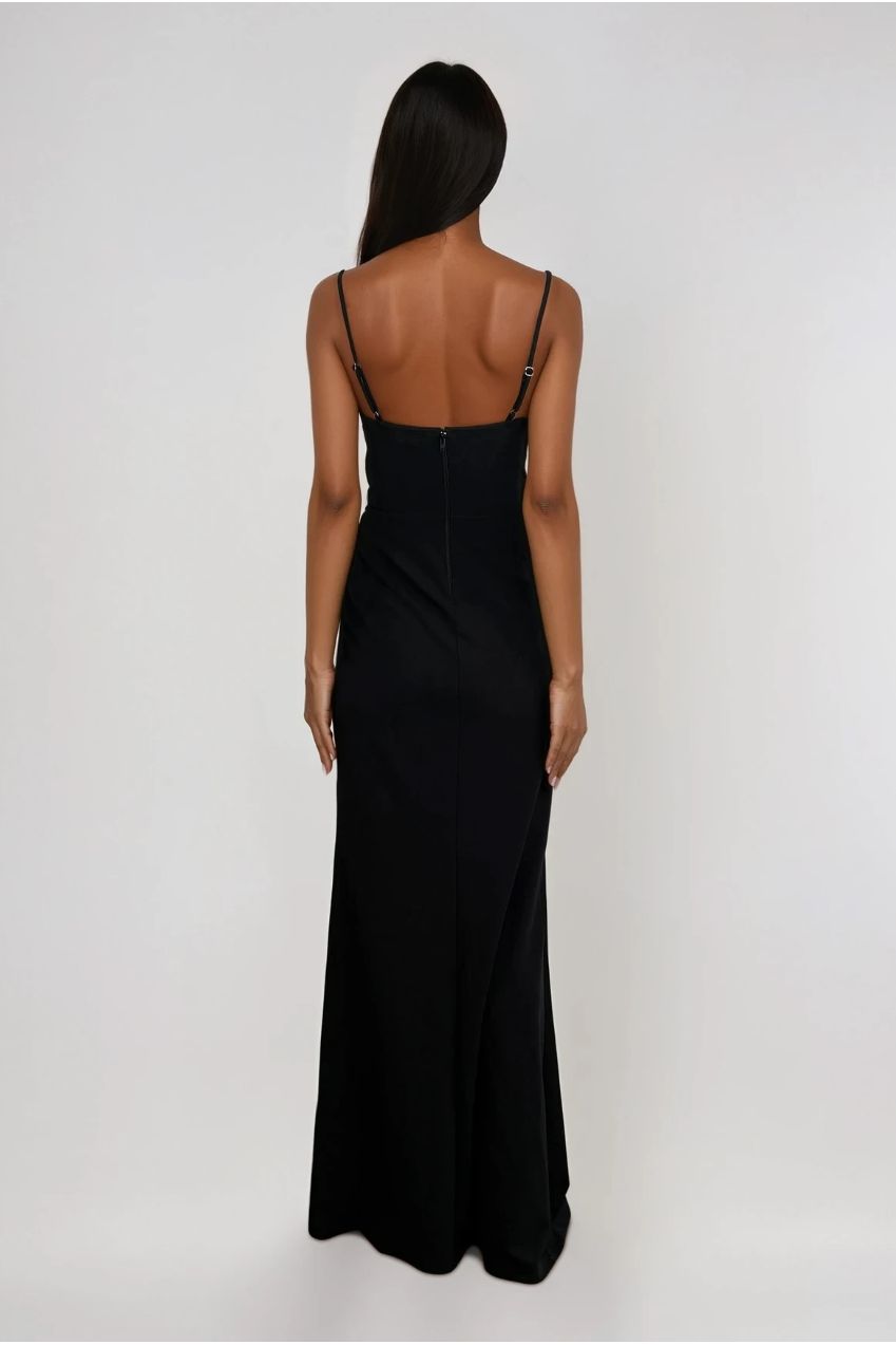 Christie Black Diamanté Embellished Maxi Dress With Wrap Skirt With Split HG-CHRISTIE
