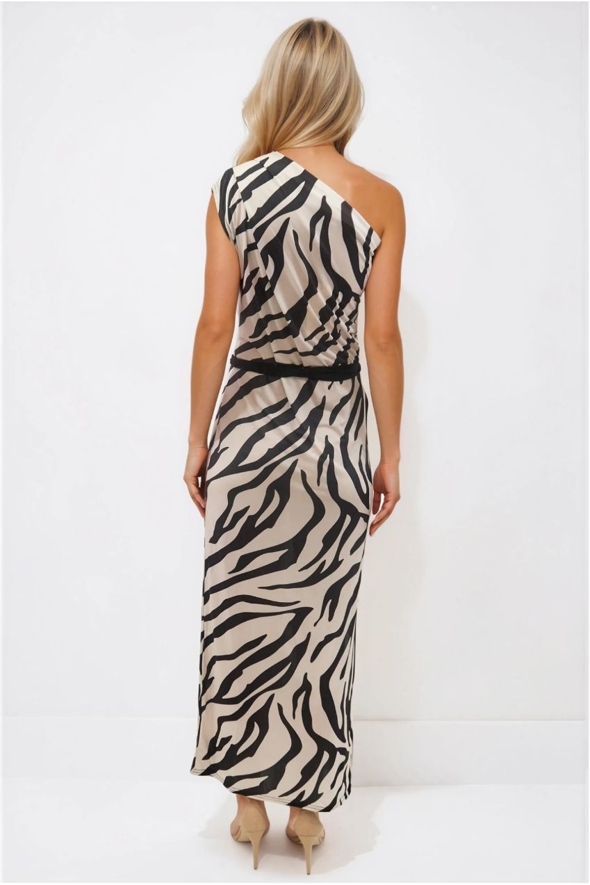 Cleo Zebra Animal Print One Shoulder Maxi Dress CLEO-ZEBRA-MAXI