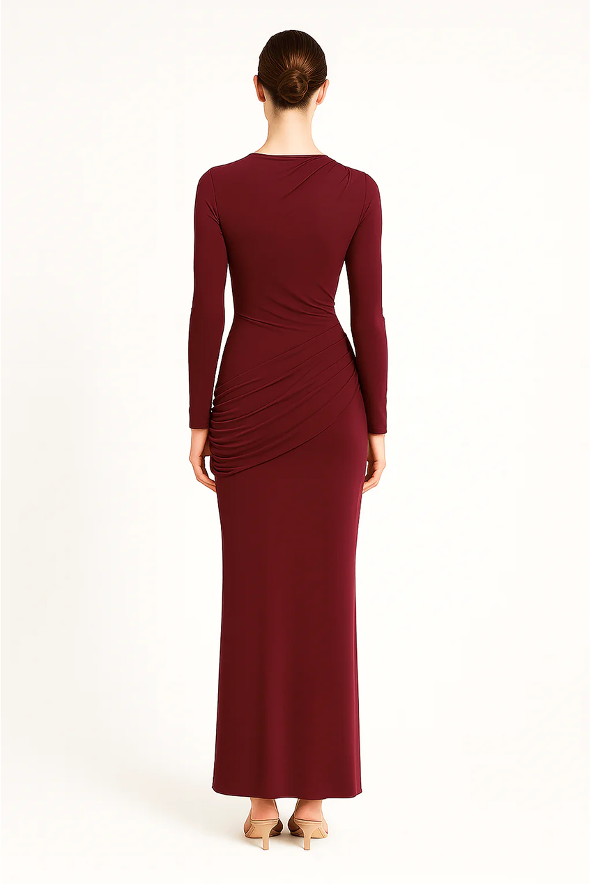 Side Ruching Bodycon Full-Sleeve Jersey Evening Gown AV-IMD2453