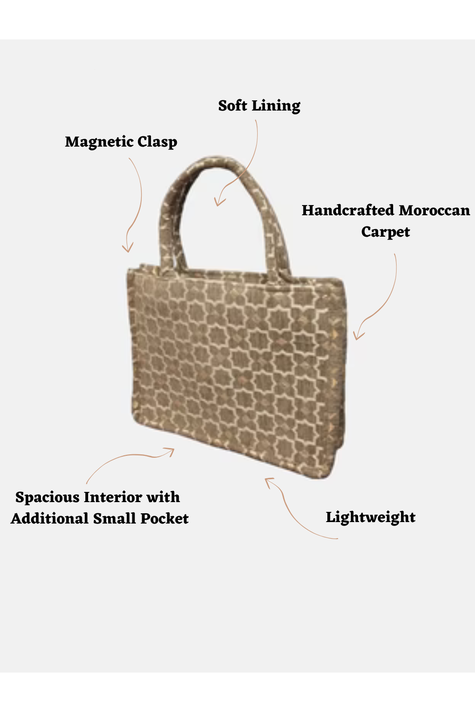 Moroccan Geometric Print Fabric Tote Bag In Grey 8005