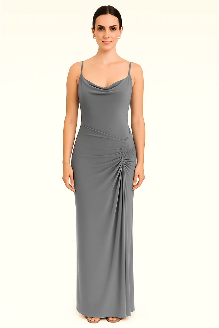 Cowl Neckline Figure-Flattering Spaghetti Strap Dress AV-IMD2522