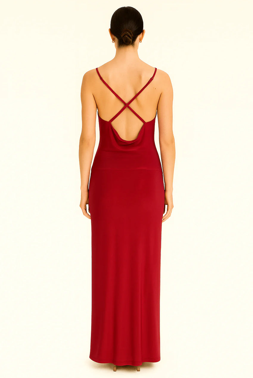 Cowl Neckline Figure-Flattering Spaghetti Strap Dress AV-IMD2522