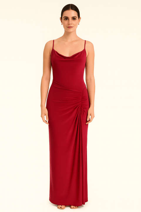 Cowl Neckline Figure-Flattering Spaghetti Strap Dress by Avinci