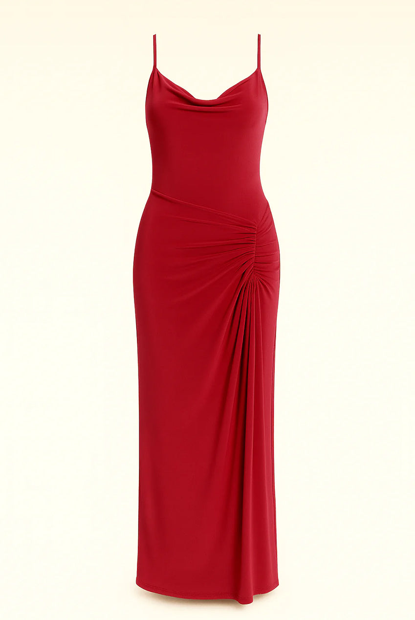 Cowl Neckline Figure-Flattering Spaghetti Strap Dress AV-IMD2522