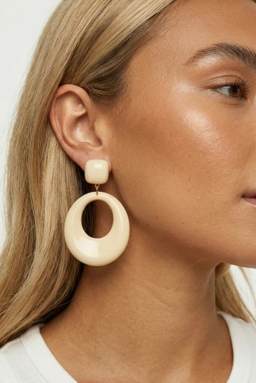 Cream Double Hoop Drop Earrings 673