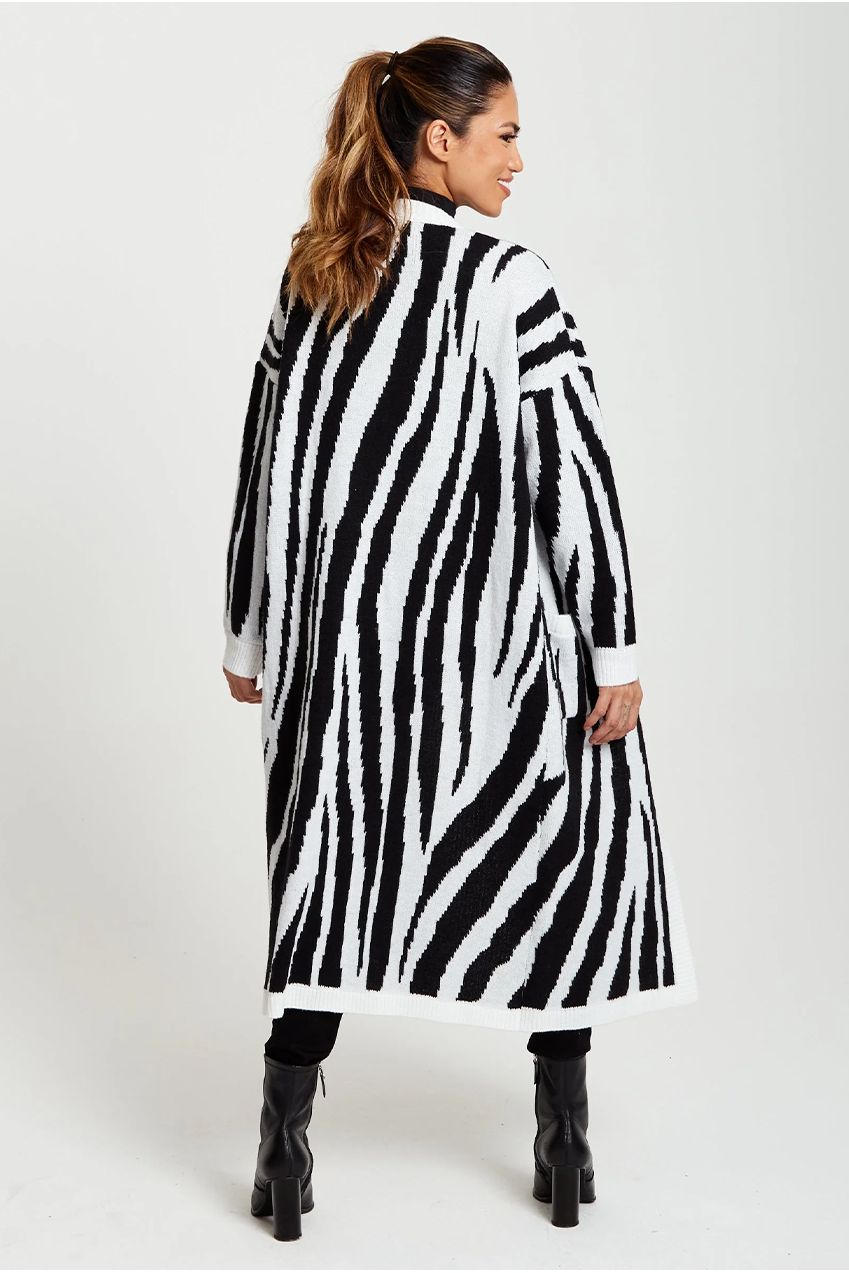 Longline Cardigan In Black And White Zebra Pattern D1-LIQ220204-A