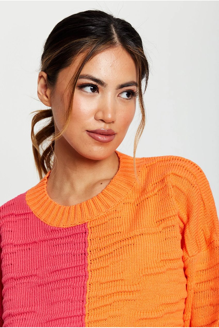 Colour Block Jumper In Orange And Pink D1-LS-L22AW022