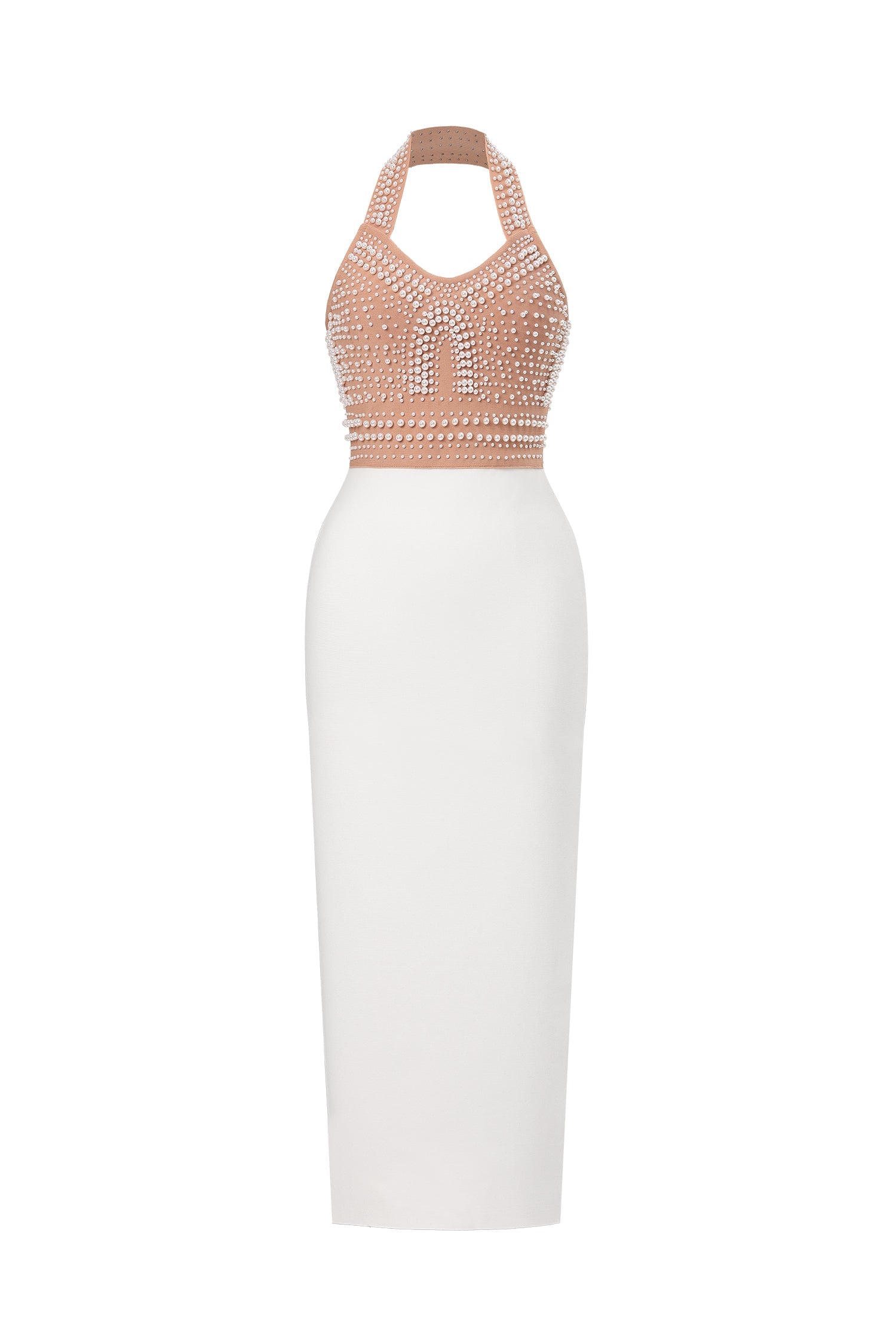 Cornelia Pearl Halter Bandage Dress - Beige D201215168