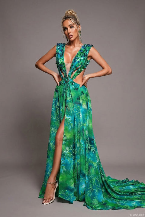 Yoland Printed Embellished Maxi Dress by Bella Barnett