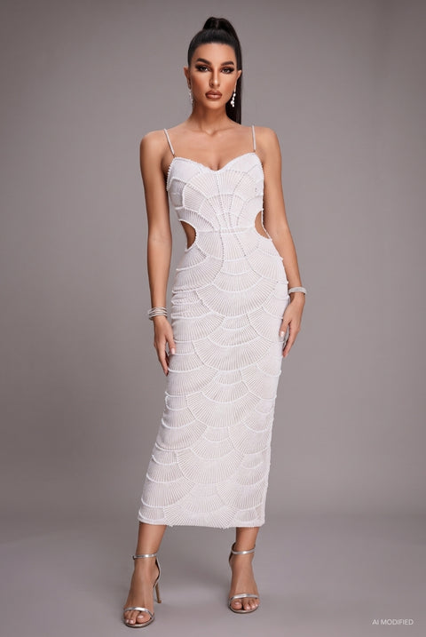 Teresa Pearl Sequin Midi Dress by Bella Barnett