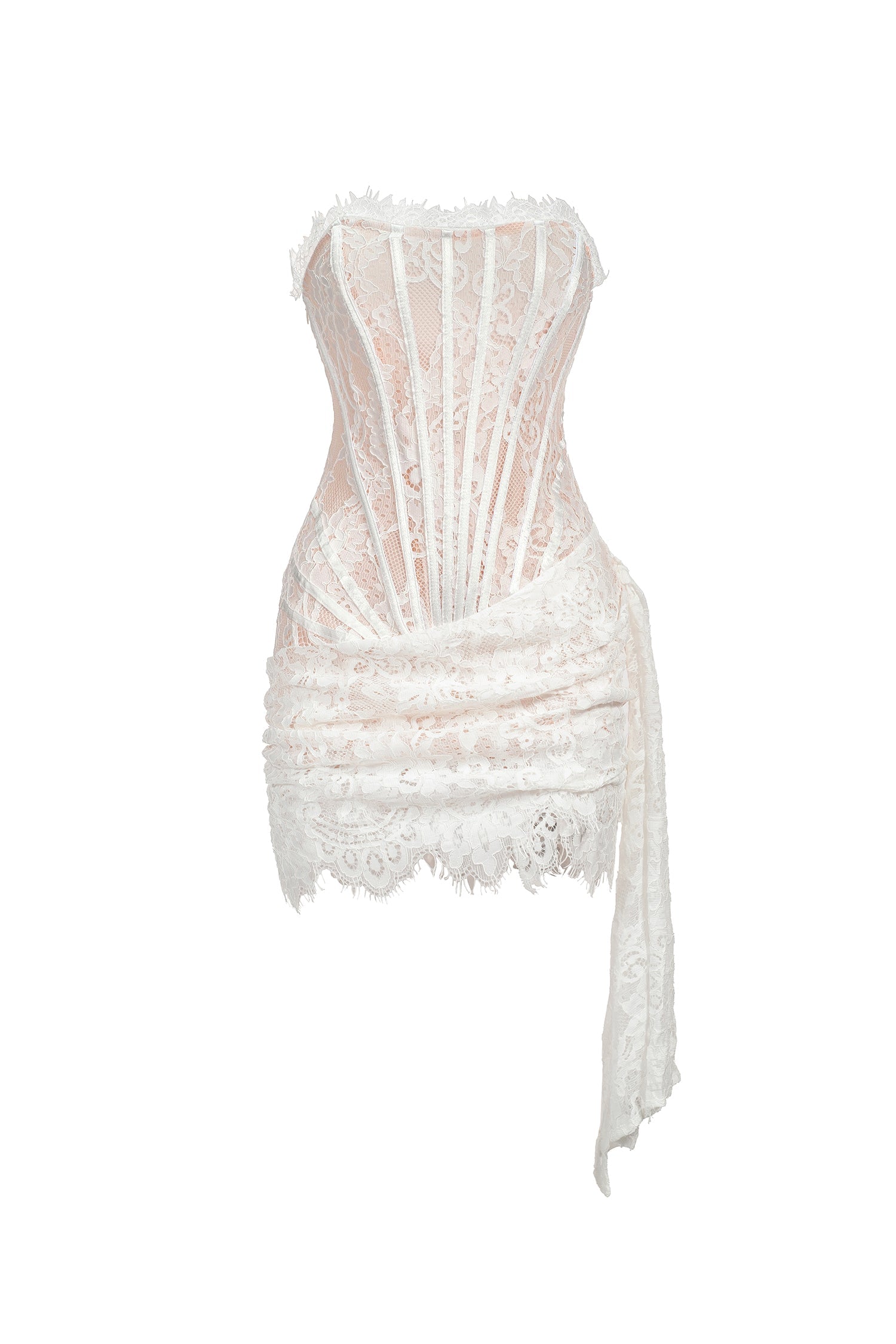 Rosel Asymmetric Lace Mini Dress - White D230700407