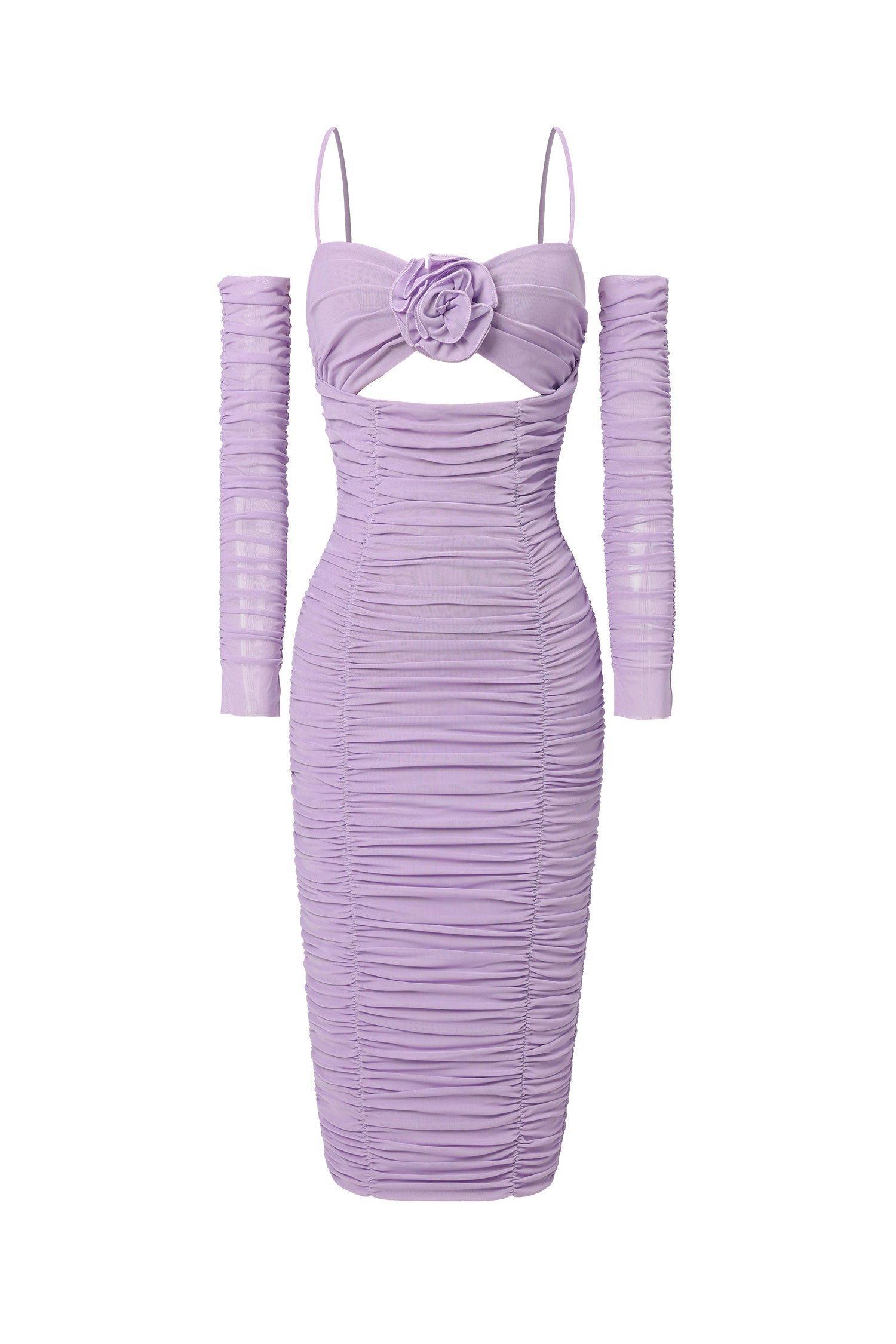 Waza Halter Cut Out Ruched Mesh Midi Dress D240600415