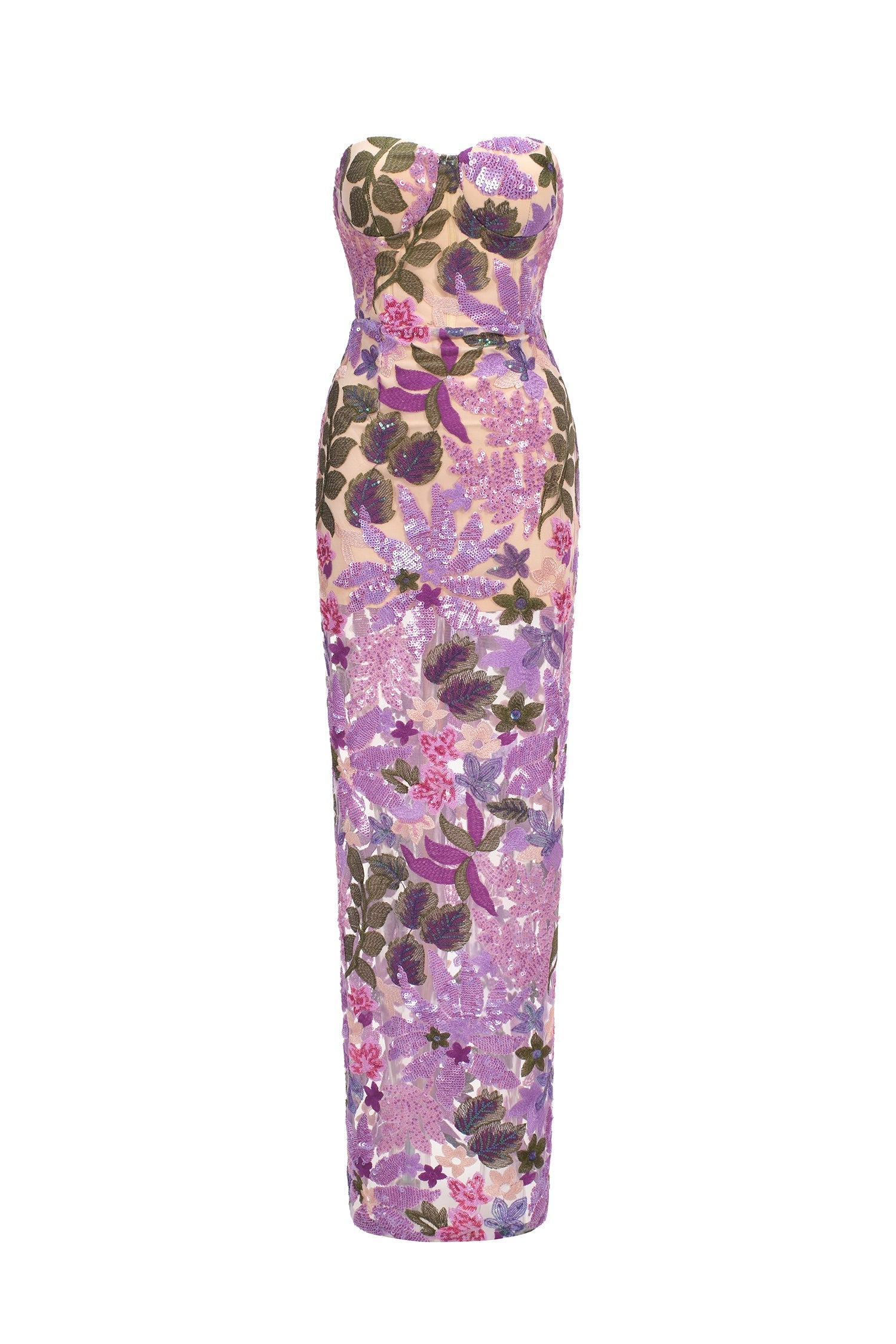 Eugenia Flower Sequins Strapless Mesh Dress - Purple D240701211