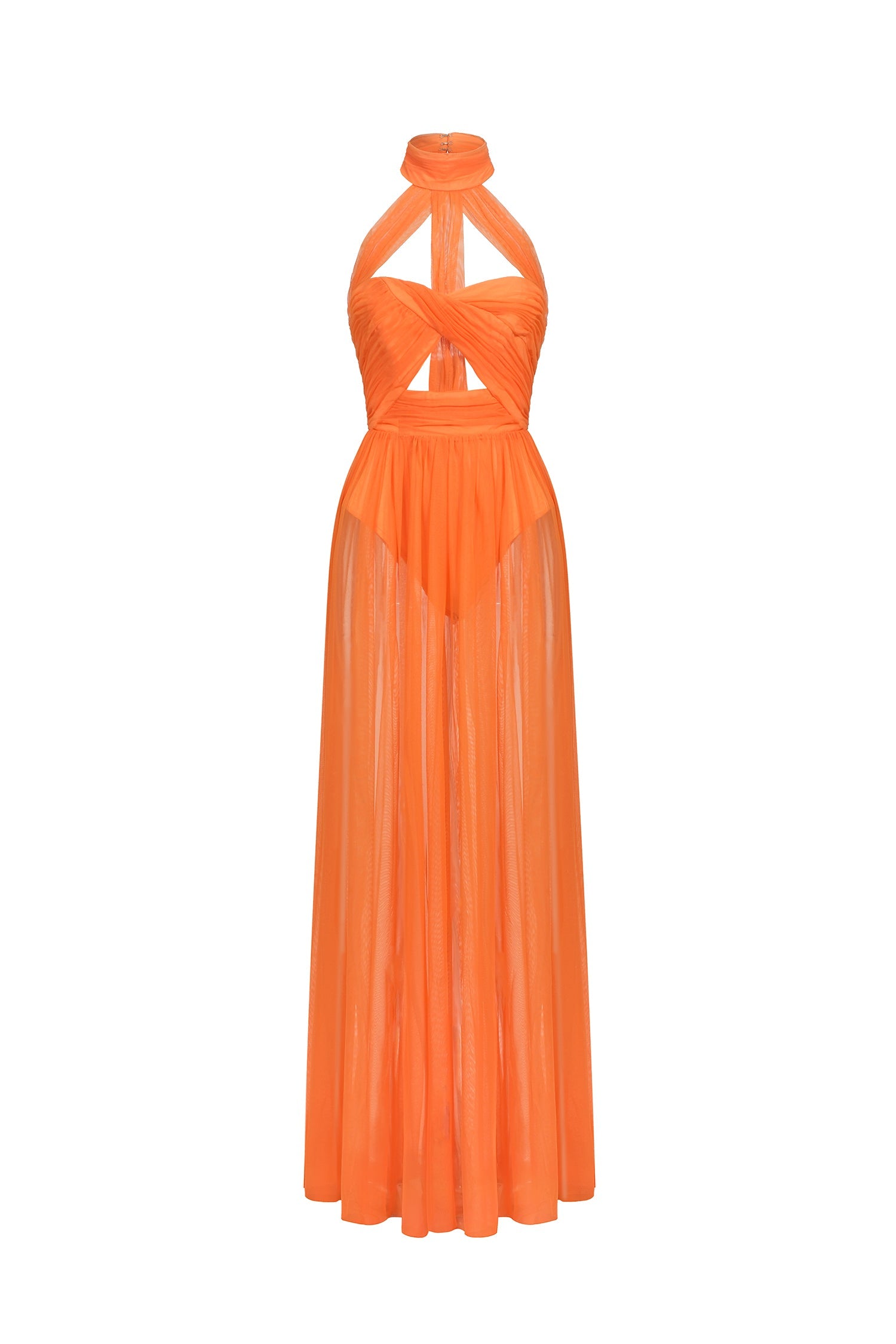Rivka Halterneck Twist Mesh Maxi Dress D240803201