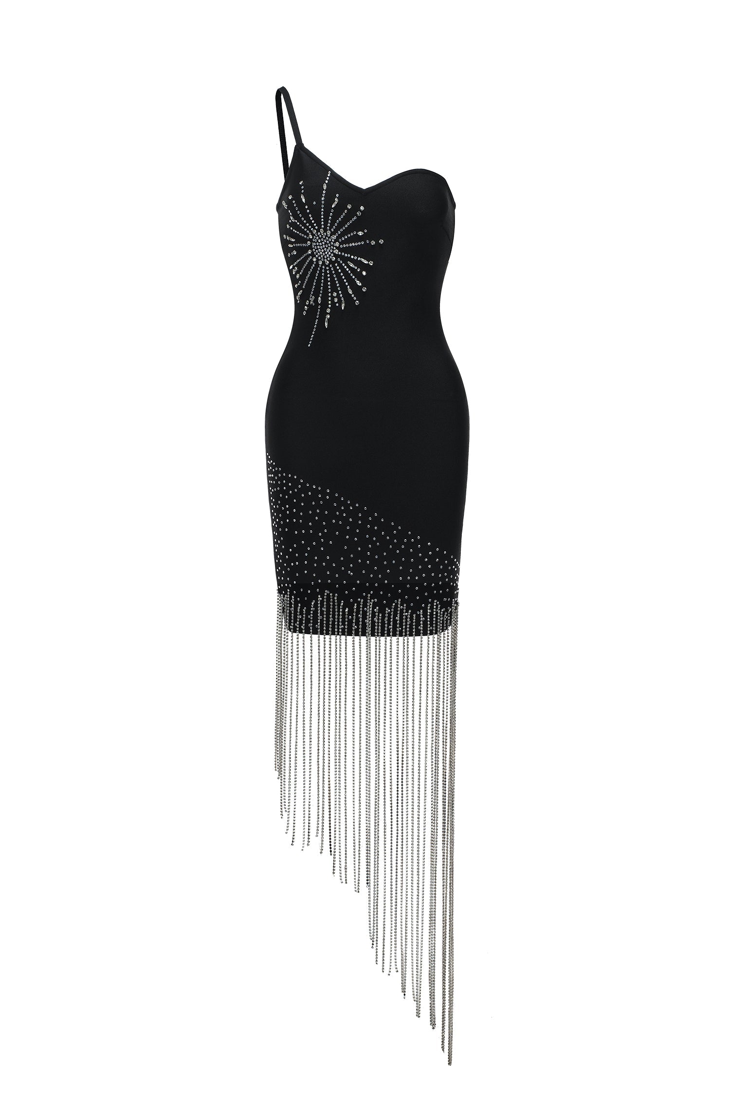 Garina One Shoulder Sleeveless Strapless Diamond Bandage Midi Dress D241103119
