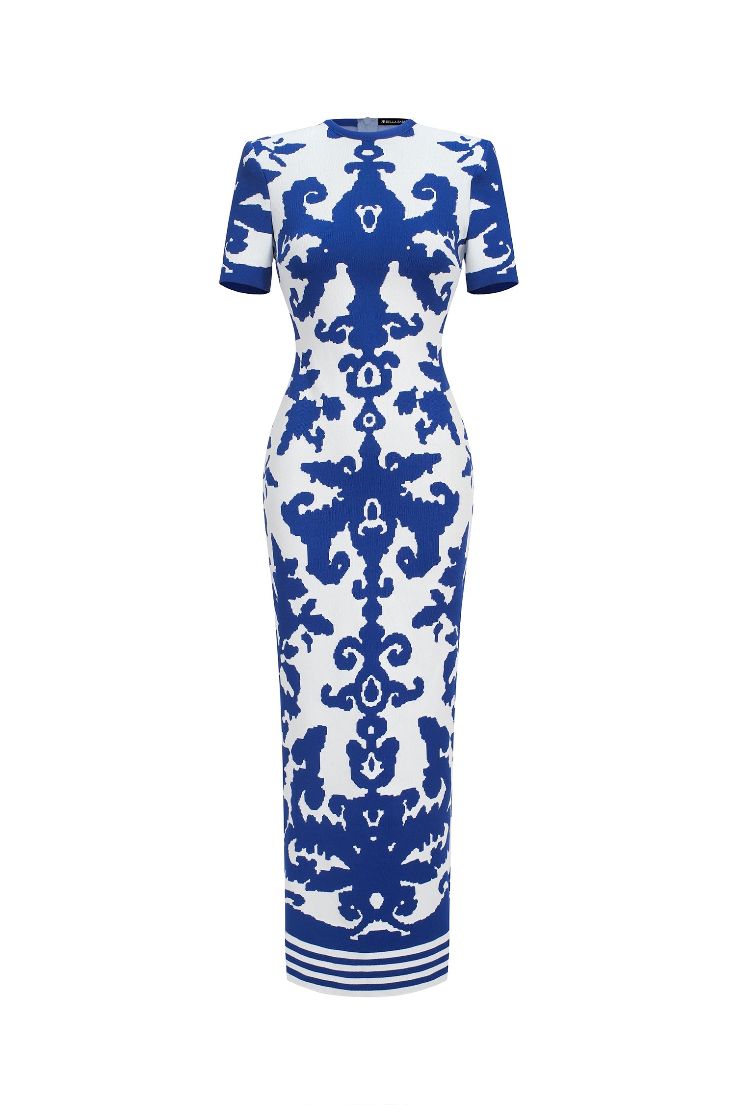 Lerae Round Neck Short Sleeve Jacquard Bandage Maxi Dress D241201111