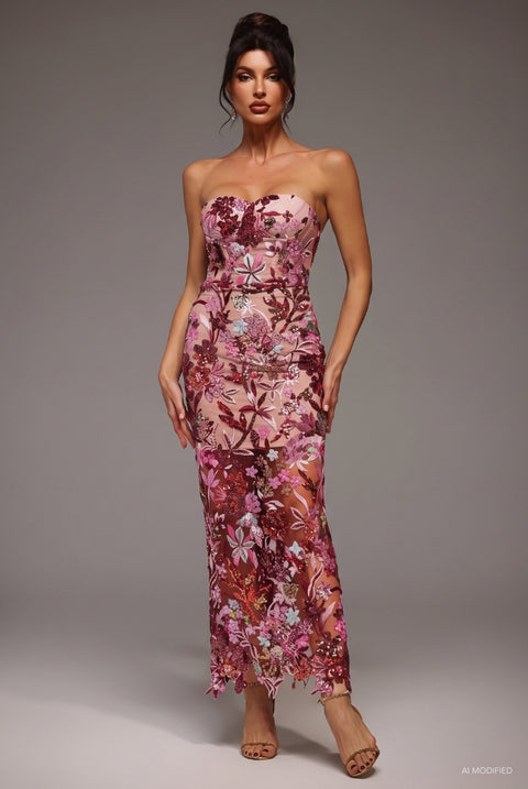 Lilya Off-the-Shoulder Embroidery Sequin Maxi Dress by Bella Barnett