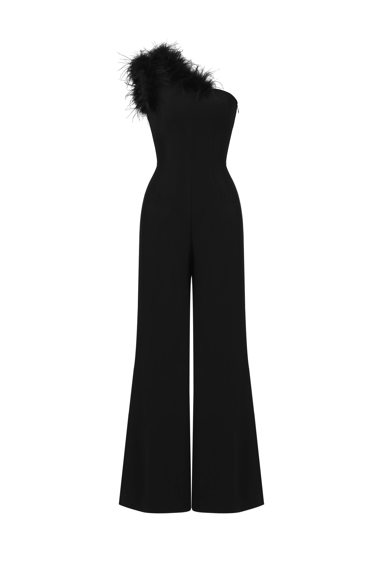 Ueza One Shoulder Sleeveless Feather Maxi Jumpsuit D241203108