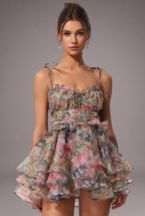 Hester Sleeveless V-Neck Lacing Flounce Mini Dress by Bella Barnett