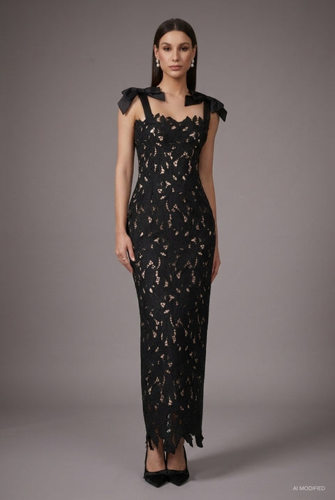 Lucretia Sleeveless Lace Bow Maxi Dress by Bella Barnett