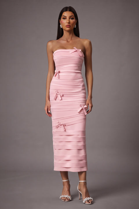 Gayu Sleeveless Bow Wrinkles Midi Dress by Bella Barnett