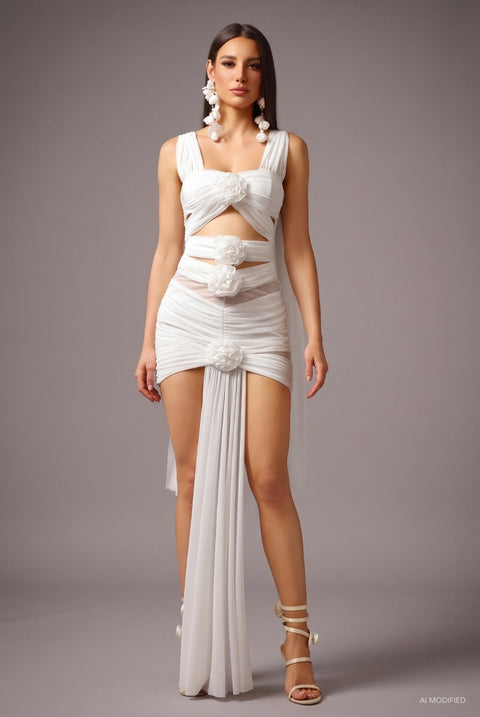 Kawayi Sleeveless Flowers Hollowed Out Mini Dress by Bella Barnett