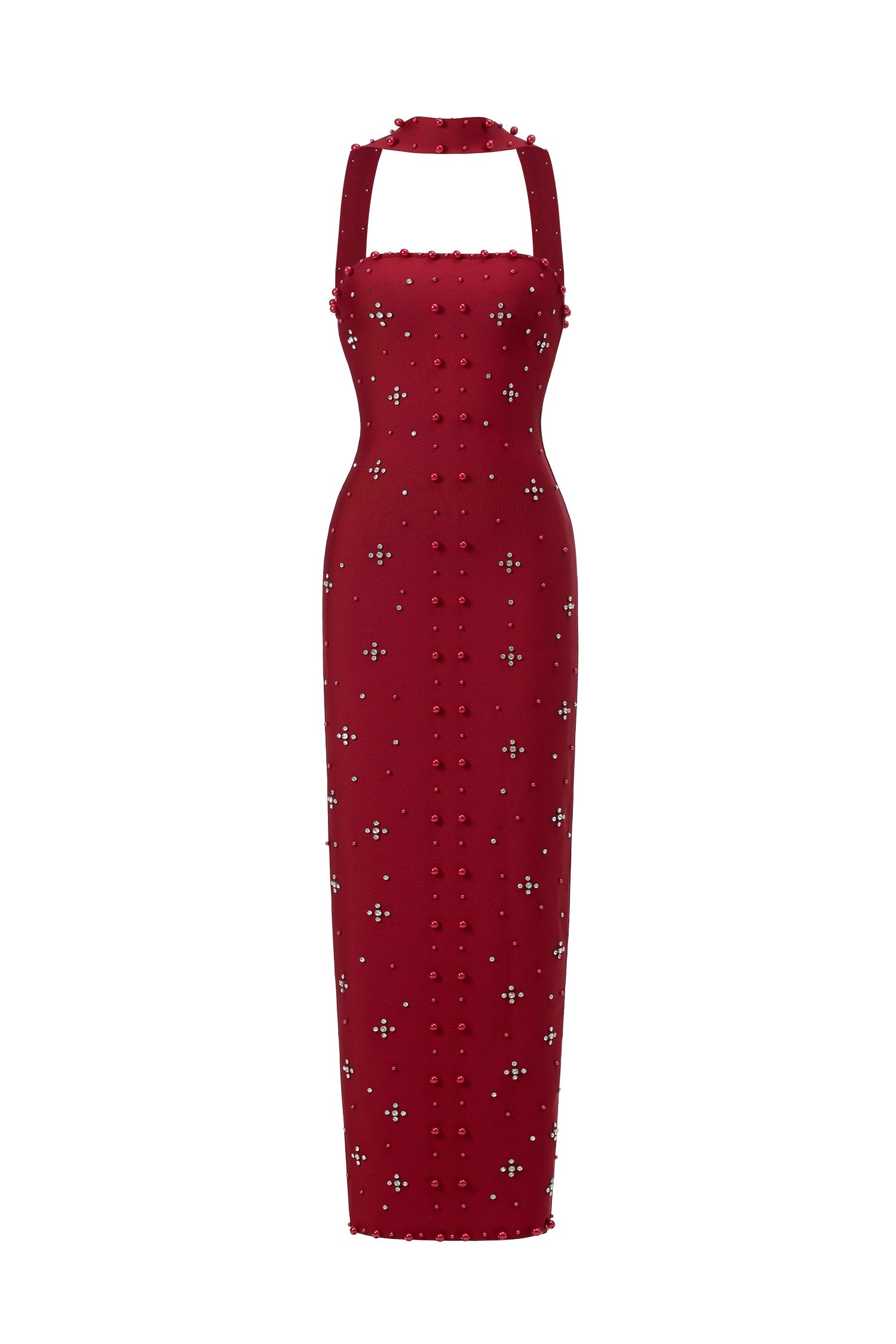 Nesya Sleeveless Pearl Wine Bandage Maxi Dress D250701245