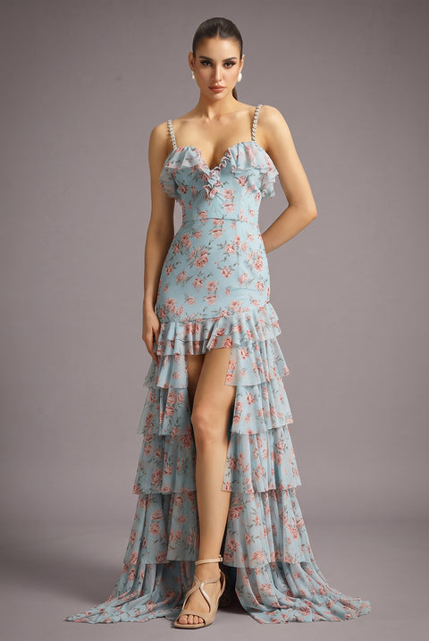 Haliy Floral Print Ruffle Maxi Dress by Bella Barnett