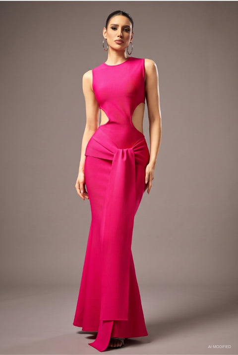 Tinnie Sleeveless Hollow Out Ribbon Bandage Maxi Dress by Bella Barnett
