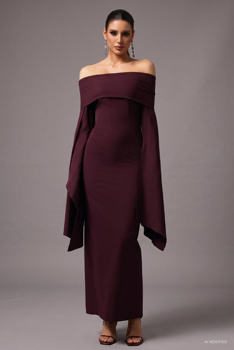 Zaria Off The Shoulder Long Sleeves Maxi Dress by Bella Barnett